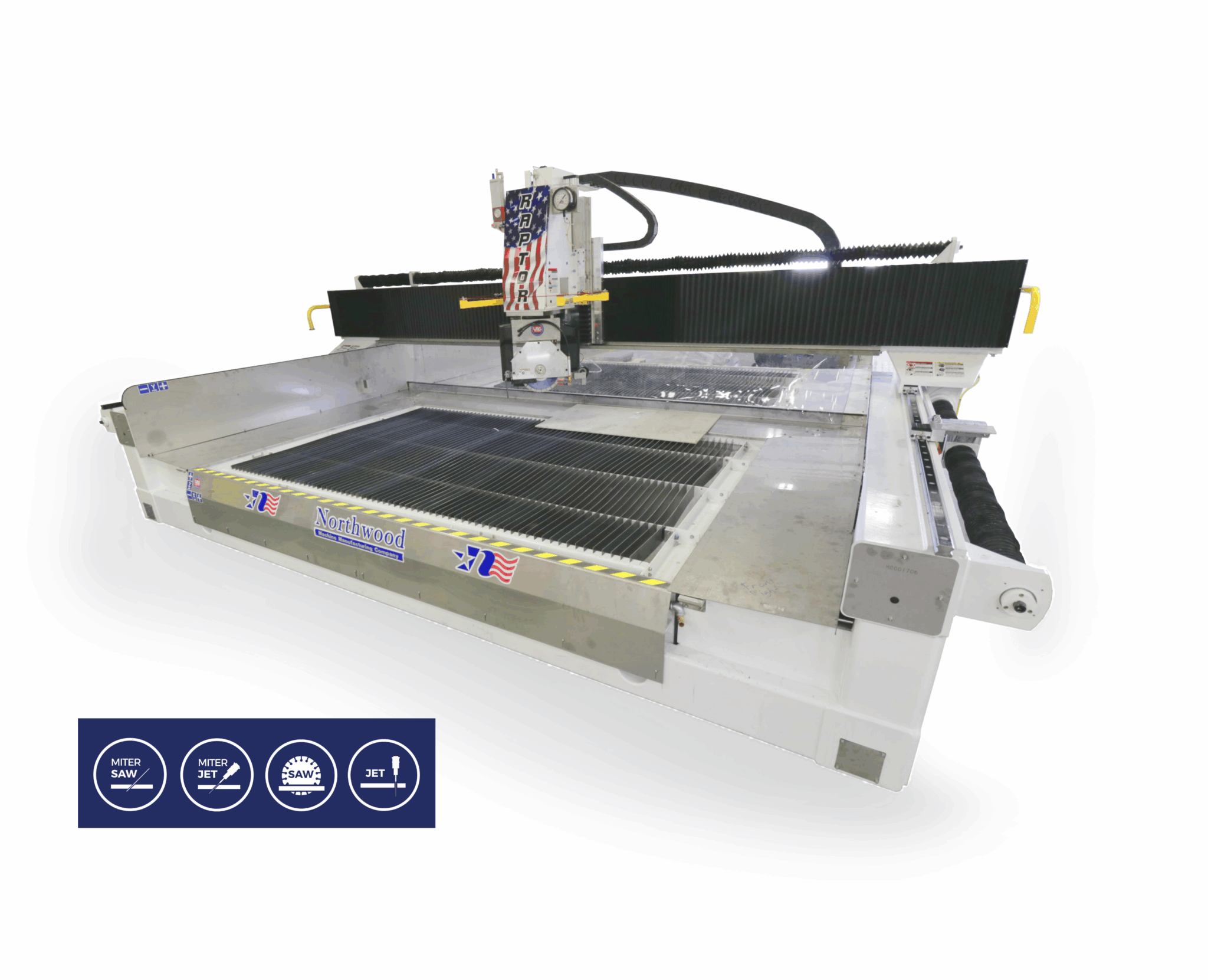 Industrial cutting machine with control panel.