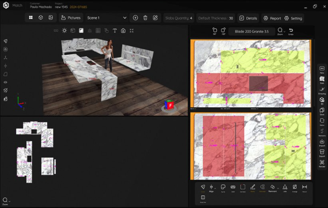 3D kitchen design software interface with countertops.
