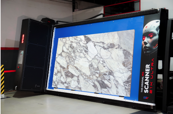 Marble slab scanner in industrial setting.
